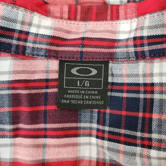 Oakley Mens Shirt Size Large Red Plaid Button Up Long Sleeve Chase Woven Casual - Picture 9 of 12